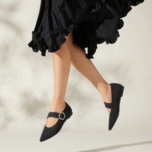 Vivaia Pointed Toe Mary Jane Flats Maria Black EU 38 / US 7-7.5